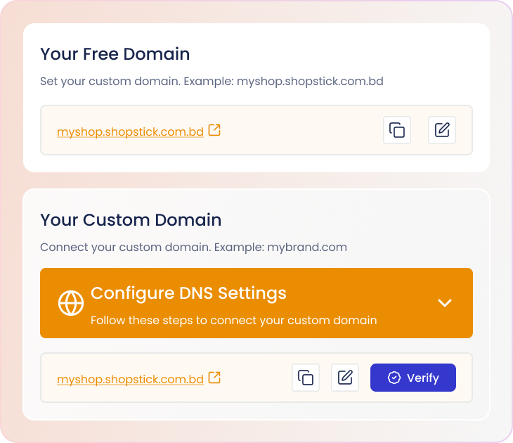 Shopstick domain setup